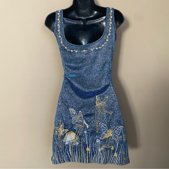 Blue Metallic Glitter Fairy Butterfly Embroidered Dress - Picture 3 of 9